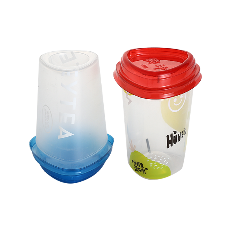 16oz/480ml triangular prism shape PP plastic juice cups with creative lid