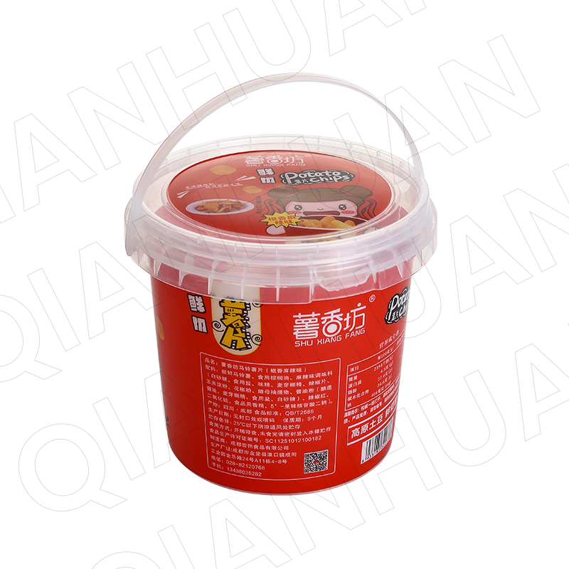 37oz/1.1L in-mold pattern PP plastic ice cream buckets with handle